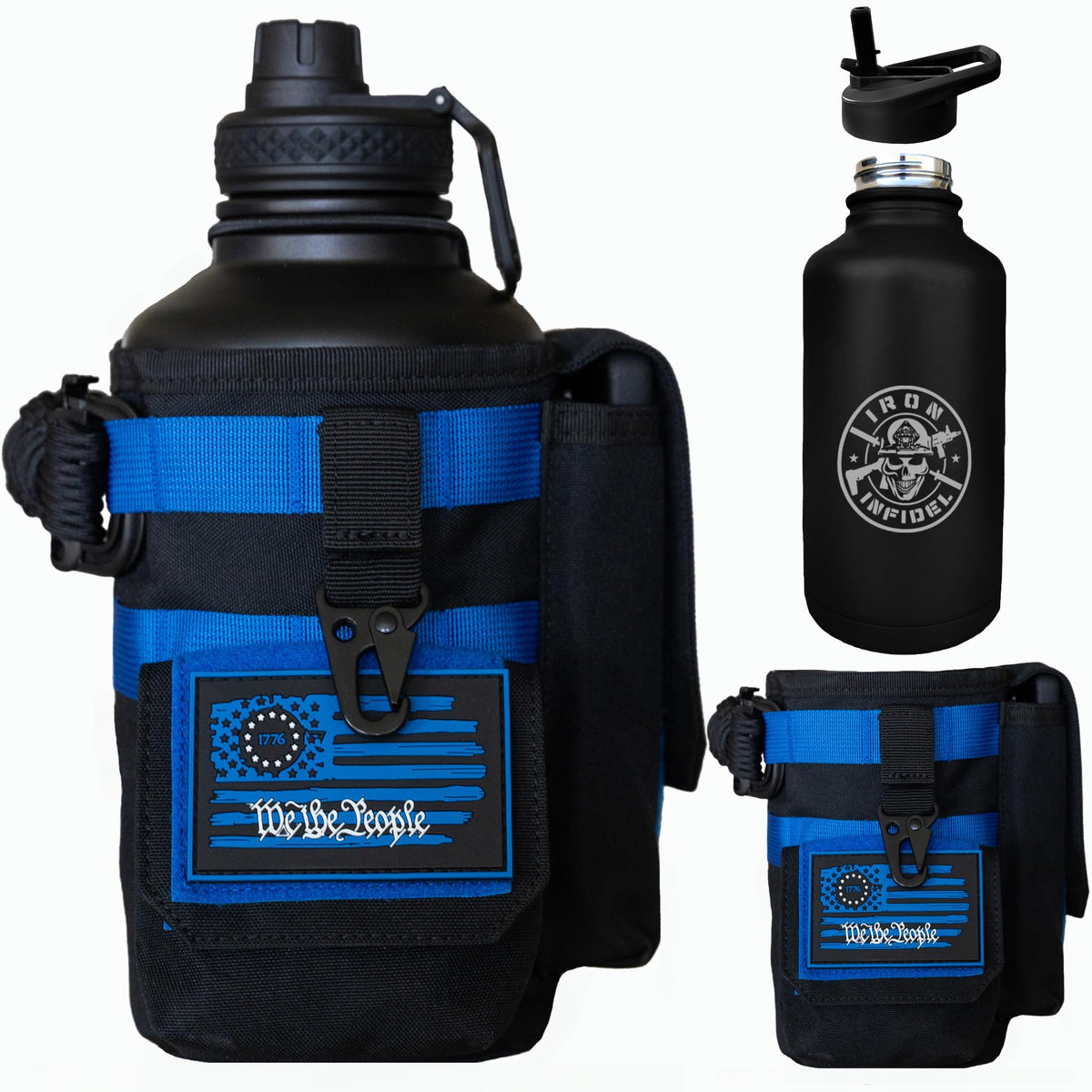 Iron Infidel Battle Bottle - Half Gallon Insulated Stainless Steel Water Jug with Handle - Gym Bottle for Men with Rugged Sleeve (Overland 2 Liter)