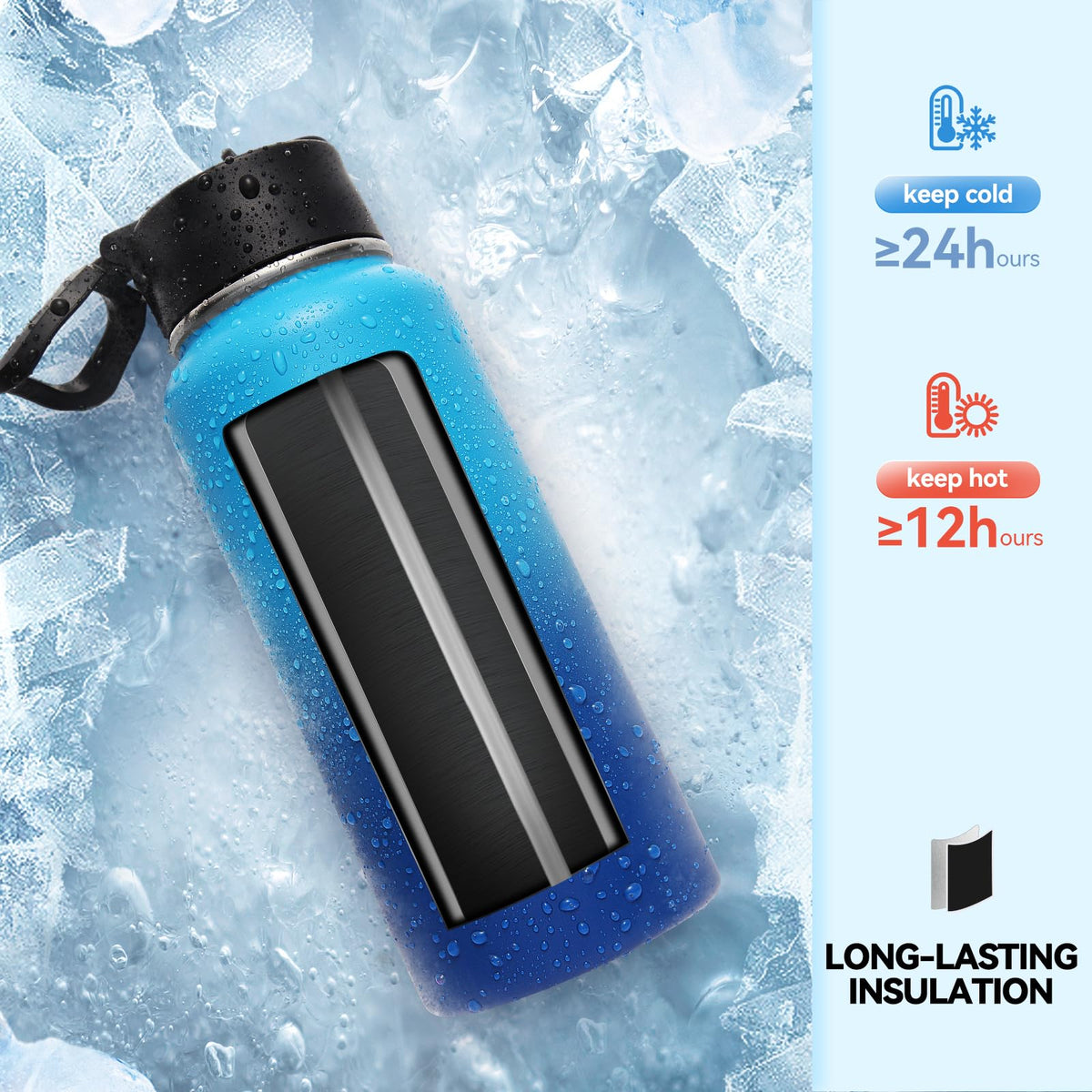 Neihepal 32 oz Insulated Water Bottles Bulk with 2 Lids (Straw & Spout Lid), Stainless Steel Double Wall Water Bottle, Keeps Cold 24H & Hot 12H (Eight Color,8 Pack)