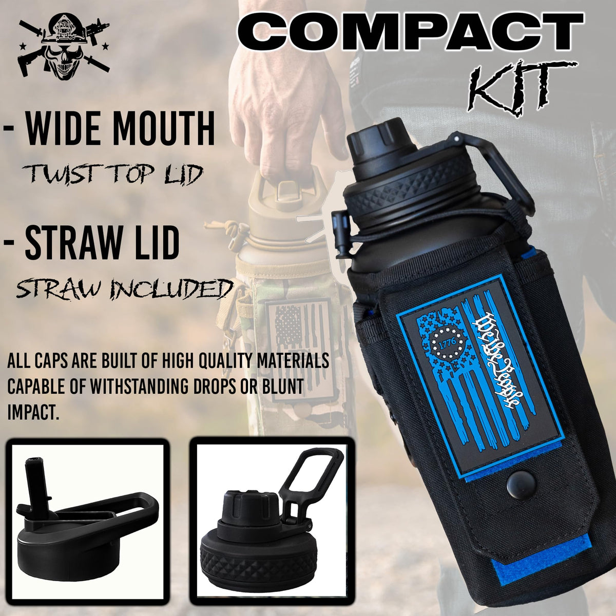 Iron Infidel Battle Bottle - Half Gallon Insulated Stainless Steel Water Jug with Handle - Gym Bottle for Men with Rugged Sleeve (Overland 2 Liter)