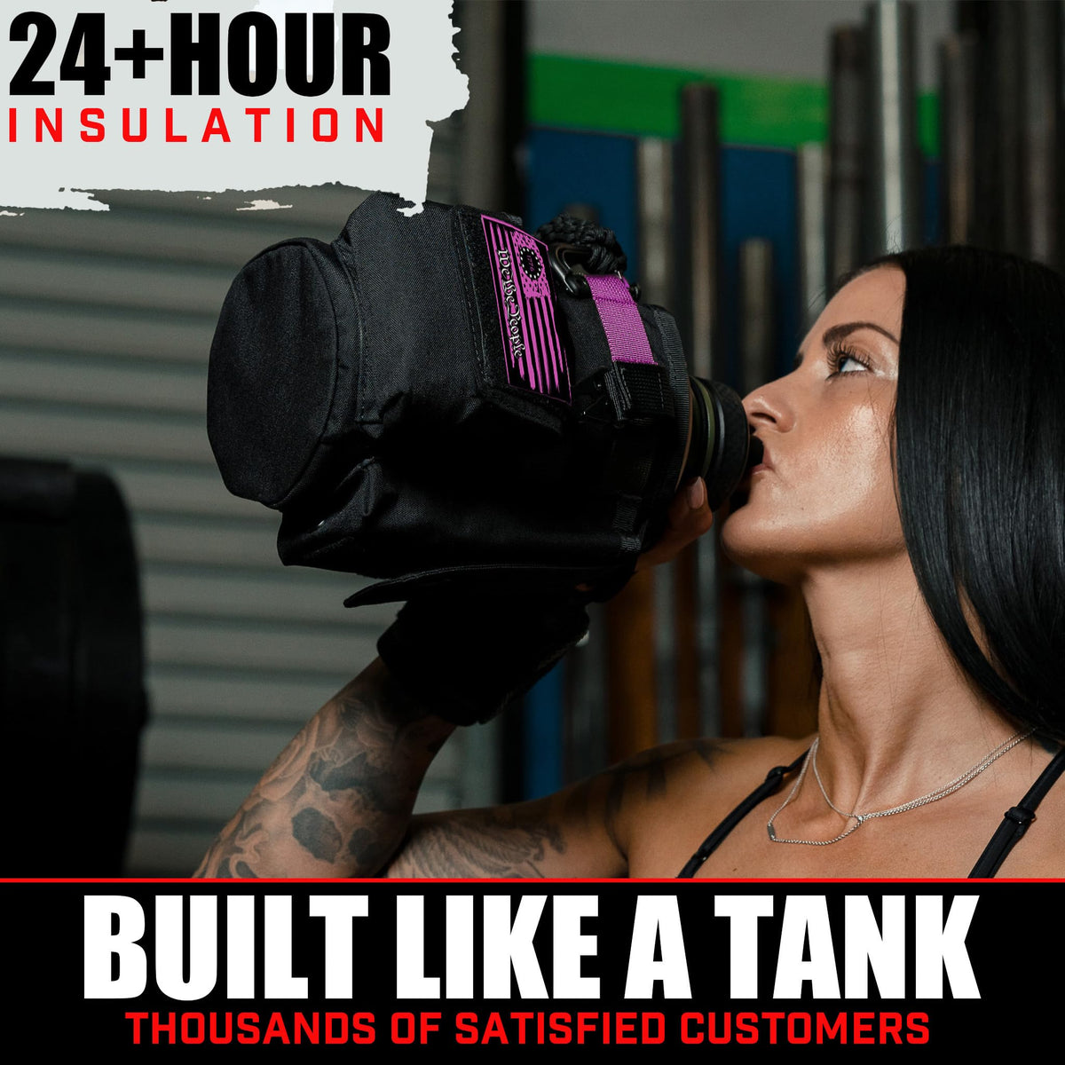 Iron Infidel Battle Bottle - Half Gallon Insulated Stainless Steel Water Jug with Handle - Gym Bottle for Men with Rugged Sleeve (Overland 2 Liter)