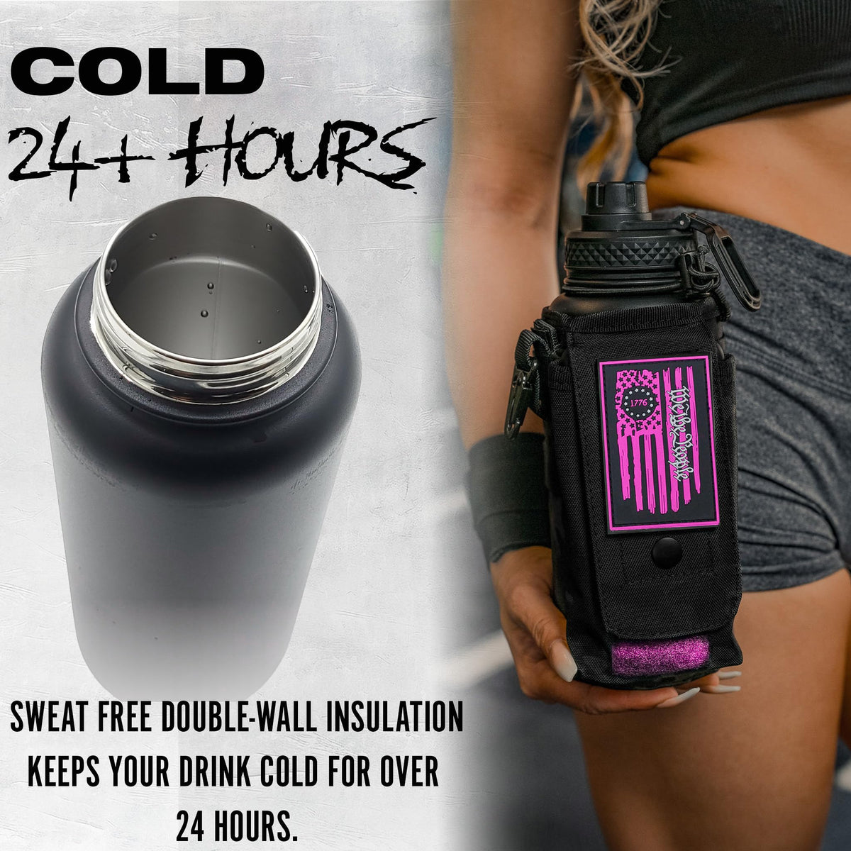 Iron Infidel Battle Bottle - Half Gallon Insulated Stainless Steel Water Jug with Handle - Gym Bottle for Men with Rugged Sleeve (Overland 2 Liter)