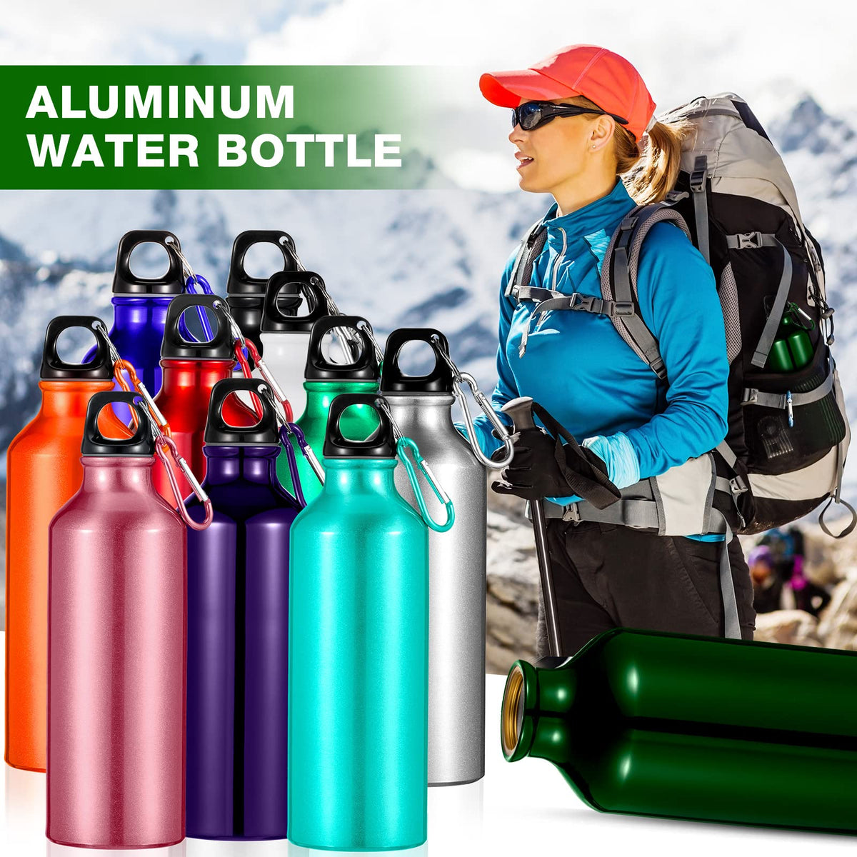 24 Pcs Aluminum Water Bottle 17oz Aluminum Reusable Bottles with Clips Sports Lightweight Water Multipack Easy Carry Leakproof Travel for Gym Hiking Cycling Sports Outdoor(Assorted Color)