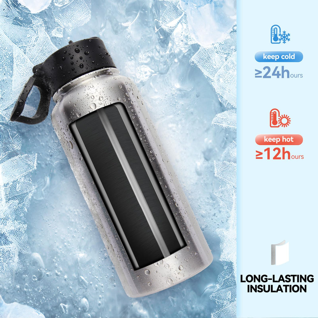 Neihepal 32 oz Insulated Water Bottles Bulk with 2 Lids (Straw & Spout Lid), Stainless Steel Double Wall Water Bottle, Keeps Cold 24H & Hot 12H (Eight Color,8 Pack)