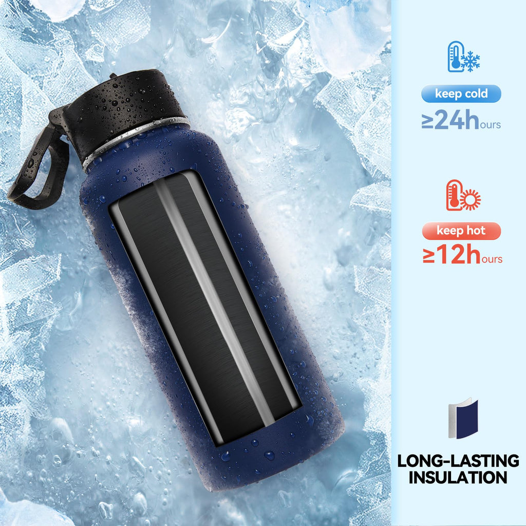 Neihepal 32 oz Insulated Water Bottles Bulk with 2 Lids (Straw & Spout Lid), Stainless Steel Double Wall Water Bottle, Keeps Cold 24H & Hot 12H (Eight Color,8 Pack)