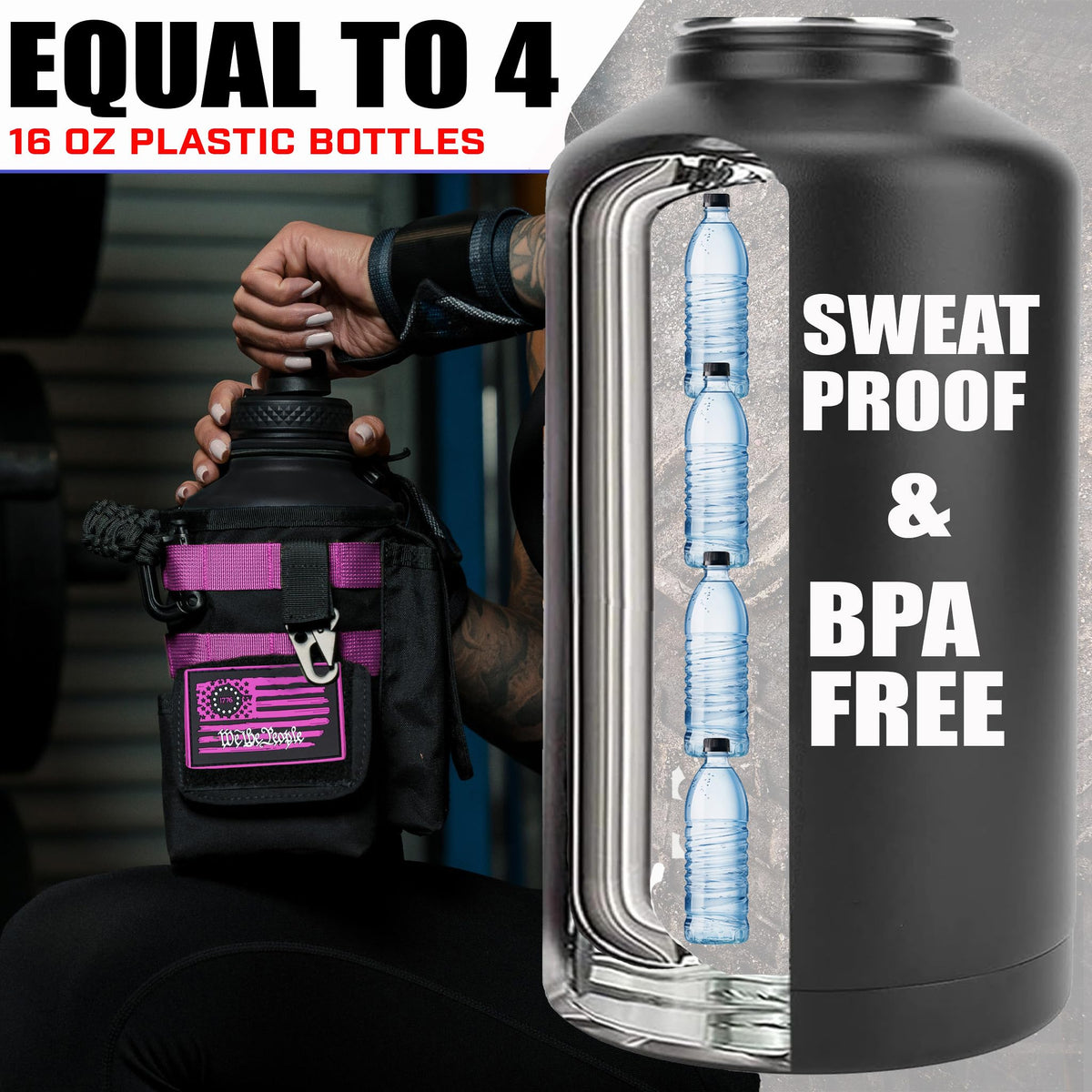 Iron Infidel Battle Bottle - Half Gallon Insulated Stainless Steel Water Jug with Handle - Gym Bottle for Men with Rugged Sleeve (Overland 2 Liter)