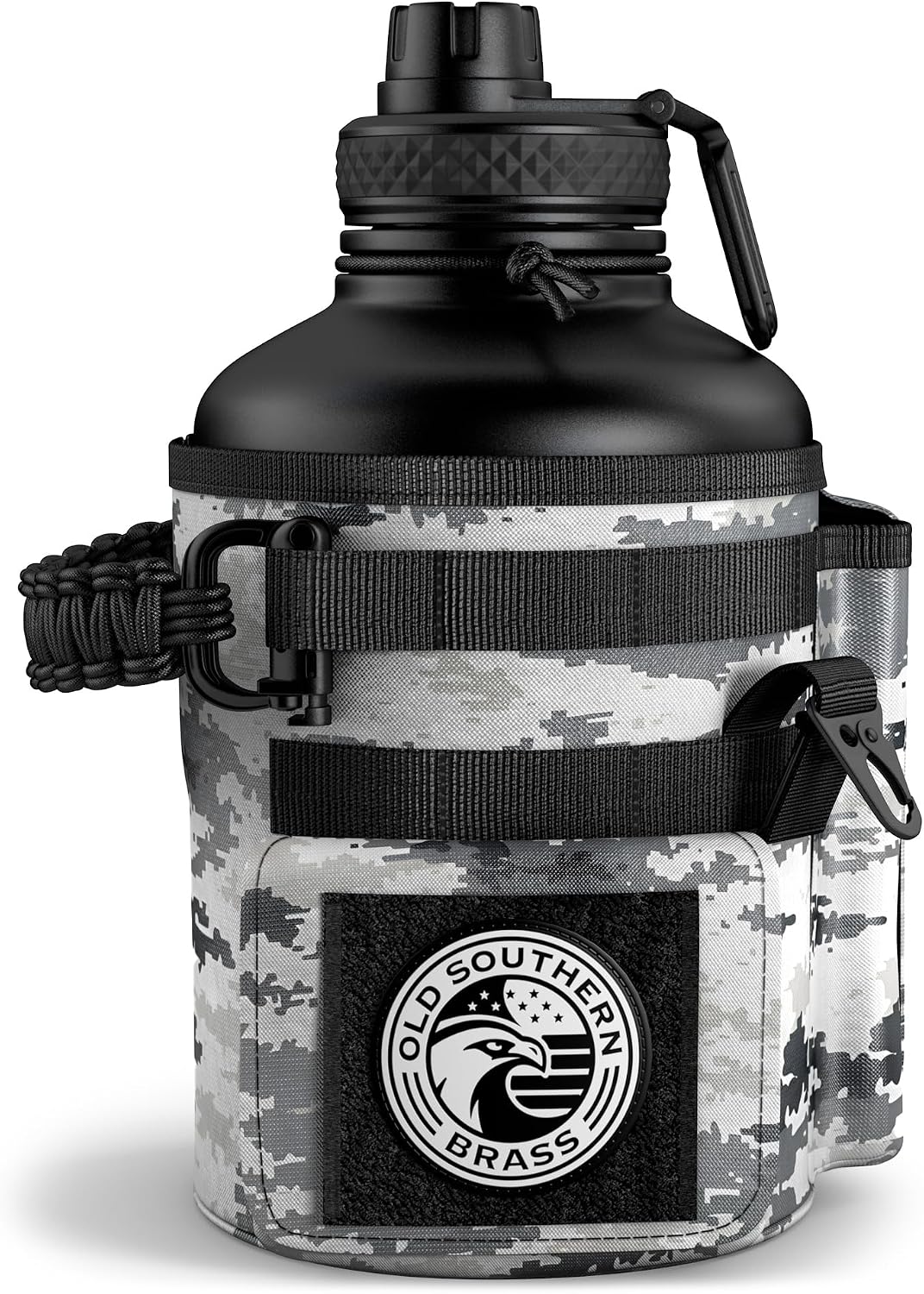 Old Southern Brass Combat Canteen 64oz Tactical Water Bottle – White Digital Camo Military Canteen Style Insulated Stainless Steel Water Jug