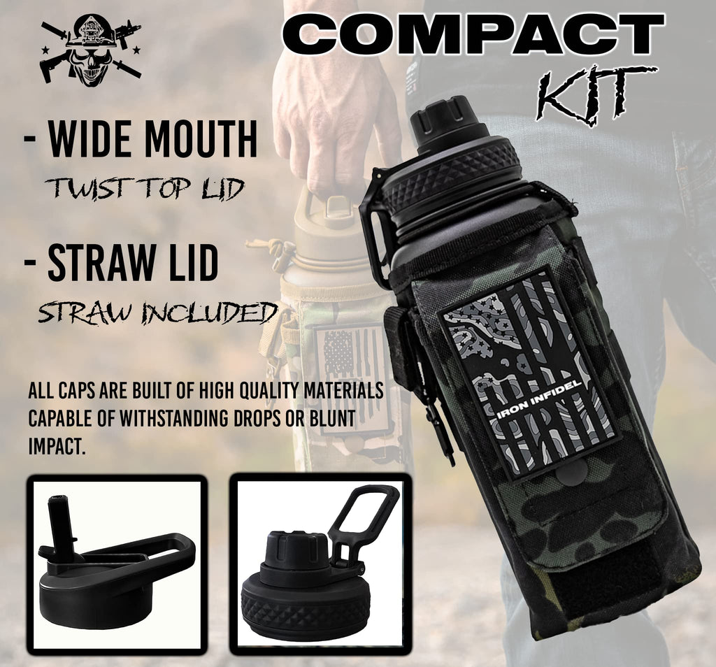 Iron Infidel Battle Bottle - Half Gallon Insulated Stainless Steel Water Jug with Handle - Gym Bottle for Men with Rugged Sleeve (Overland 2 Liter)