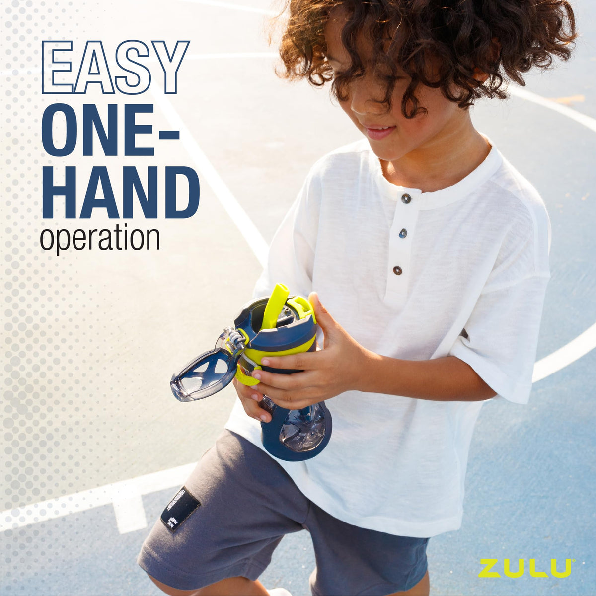 ZULU Torque 16oz Plastic Kids Water Bottle with Silicone Sleeve and Leak-Proof Locking Flip Lid, Soft Touch Carry Loop for School Backpack, Lunchbox, BPA-Free Dishwasher Safe, Grey/ Green