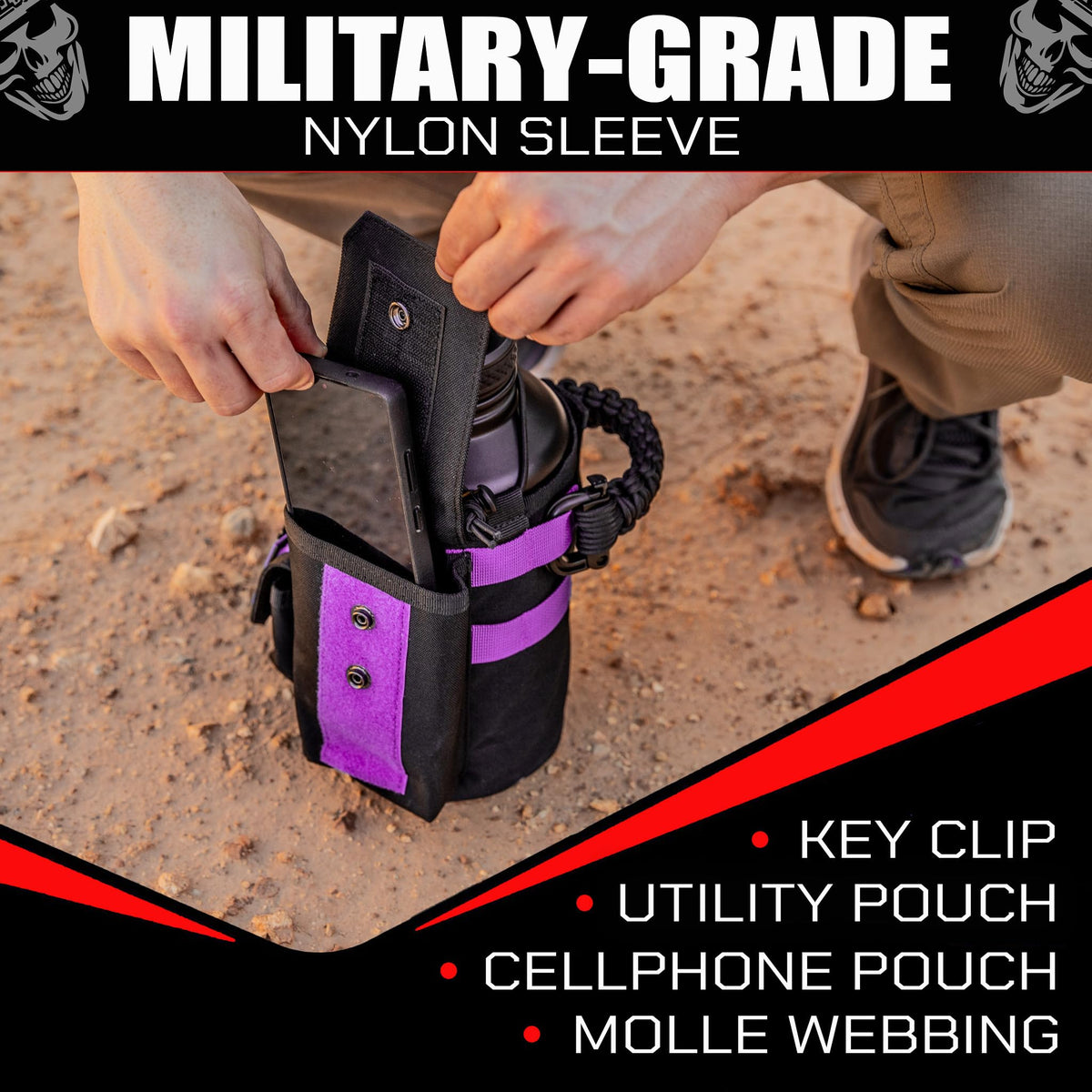 Iron Infidel Battle Bottle - Half Gallon Insulated Stainless Steel Water Jug with Handle - Gym Bottle for Men with Rugged Sleeve (Overland 2 Liter)