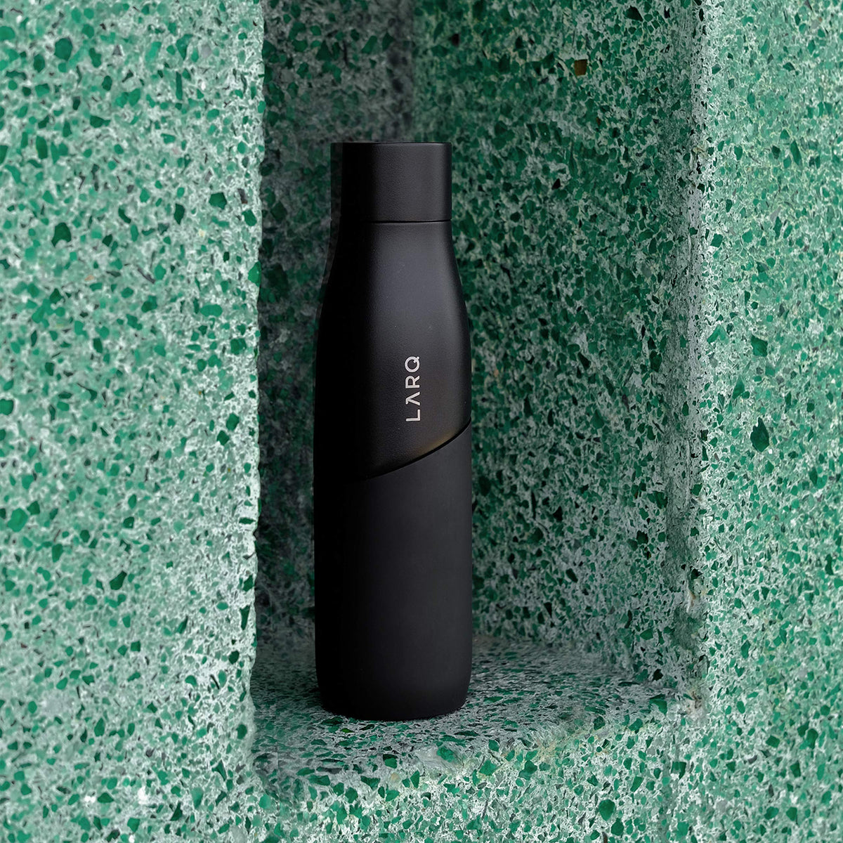 LARQ Bottle Movement PureVis 24 oz- Lightweight Self-Cleaning and Non-Insulated Stainless Steel Water Bottle with UV Water Purifier | Reusable & Travel Friendly, Black/Pine